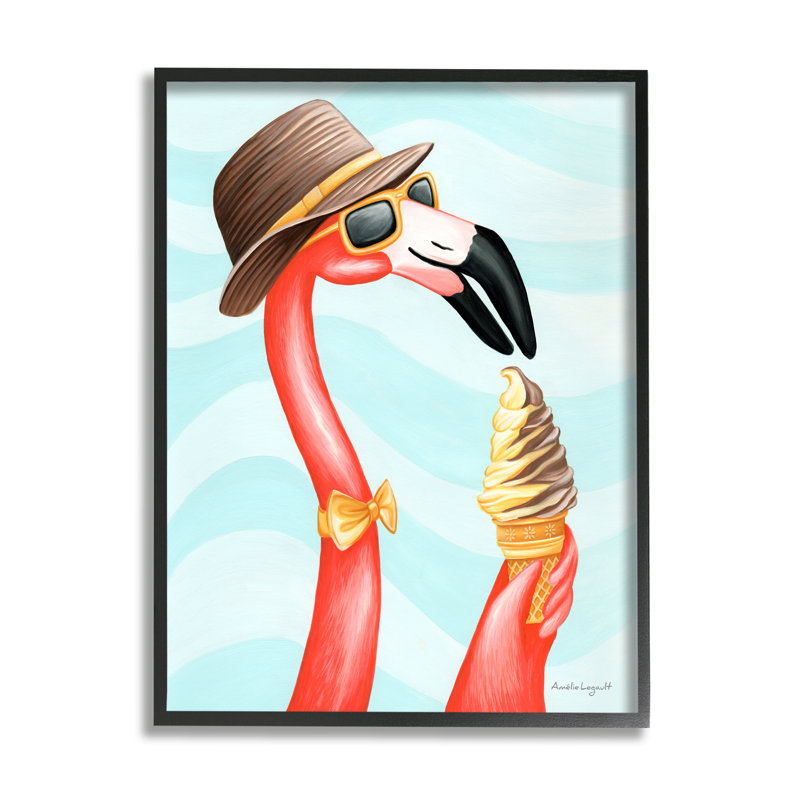 Dapper Flamingo Summertime Ice Cream Cone, Giclée encadrée noir minuit, L 11 po x H 14 po