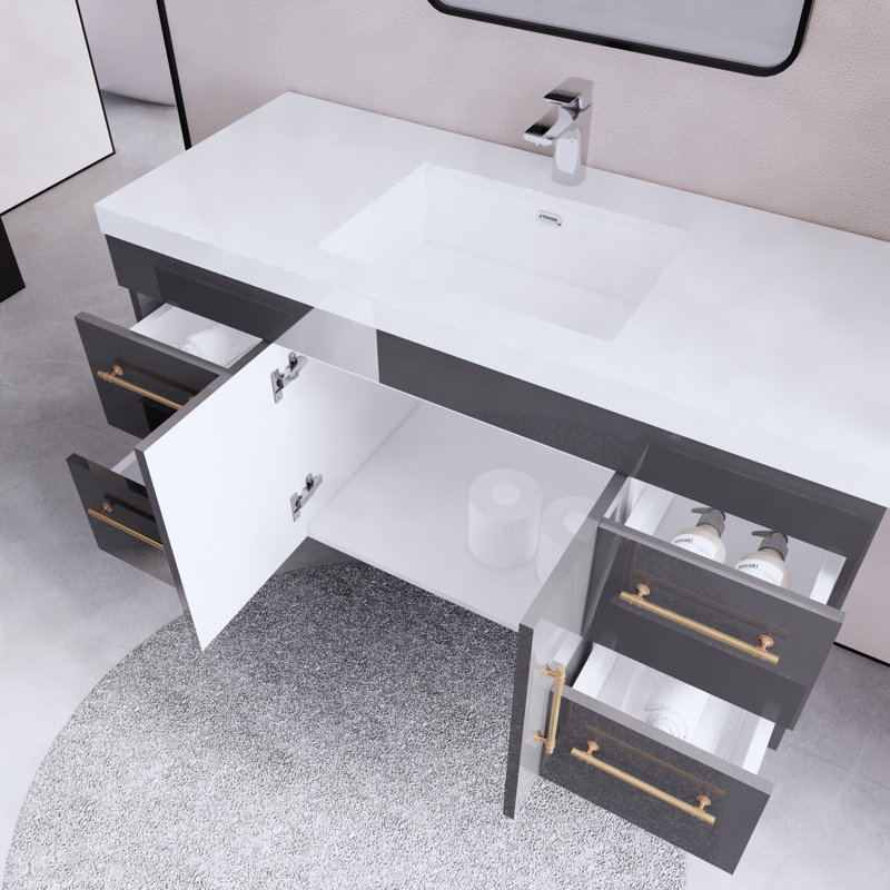 Bastos 47.24'' Single Bathroom Vanity with Acrylic Top, Gray