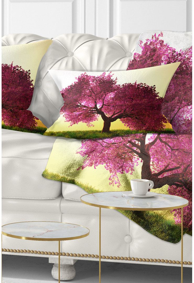 Cherry Blossom in Beautiful Garden - Landscape Printed Throw Pillow Design Art