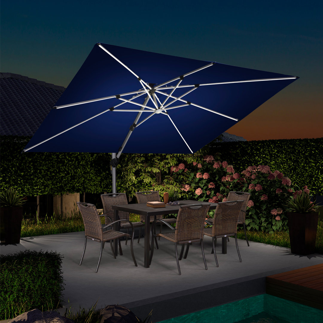 9' X 12' Solar Powered LED Lighted Patio Umbrella Outdoor Rectangle Umbrella With Steel Plate Base Purple Leaf Fabric 