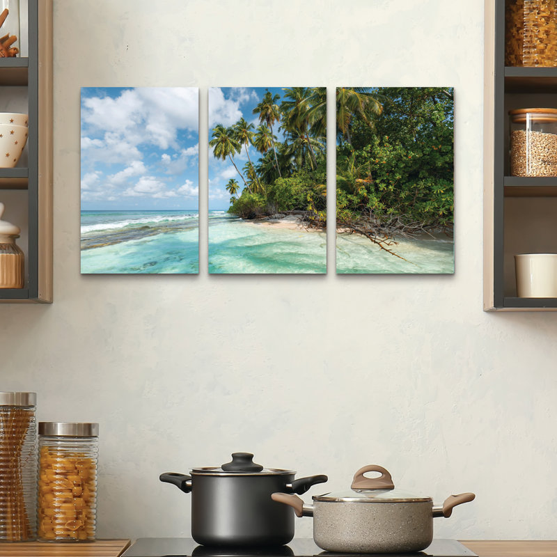 Ensemble de 3 panneaux - Stefan Hefele «Turquoise Bay», art mural sur toile pour le salon, la chambre à coucher ou le bureau 