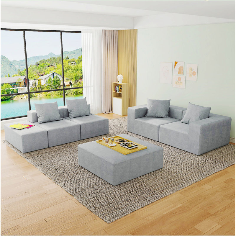 Canapé modulaire, canapé modulaire avec 2 repose-pieds pour le salon