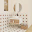 Meuble-lavabo flottant peu encombrant avec vasque en marbre veiné or et rangement ouvert-129696462