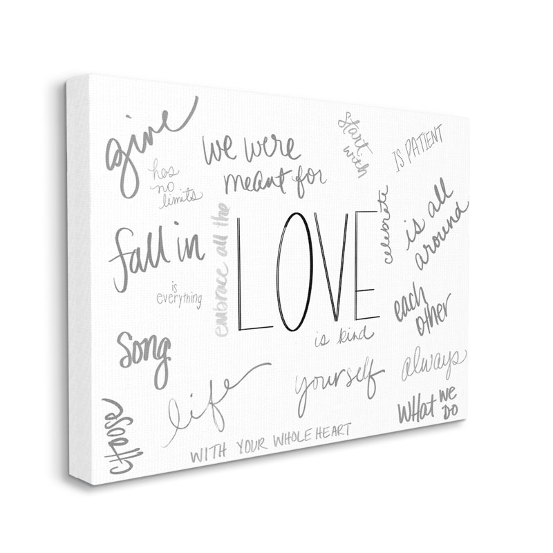 «Love Quotes», nuage de mots plein d'espoir, phrases romantiques - art textuel, Toile tendue, H 36 po x l 48 po x l 1,5 po