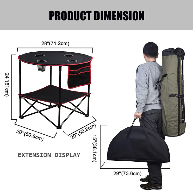 Folding Camping Table with 4 Mesh Cup Holders, Side Storage Bag, Collapsible Canvas & Carry Bag