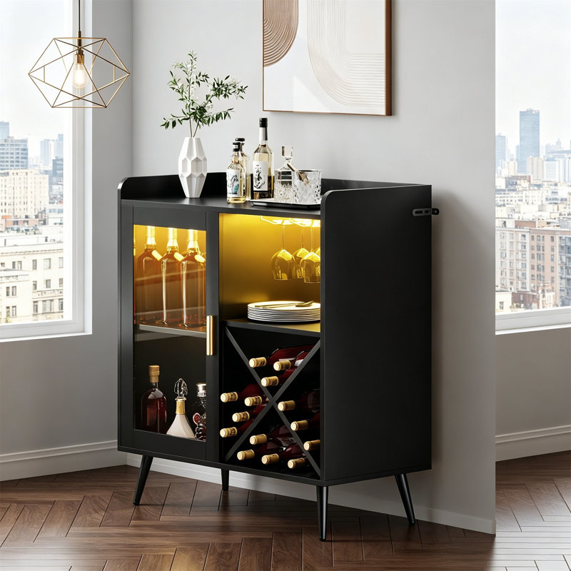 Wine Bottle & Glass Rack Black, 90 80 40