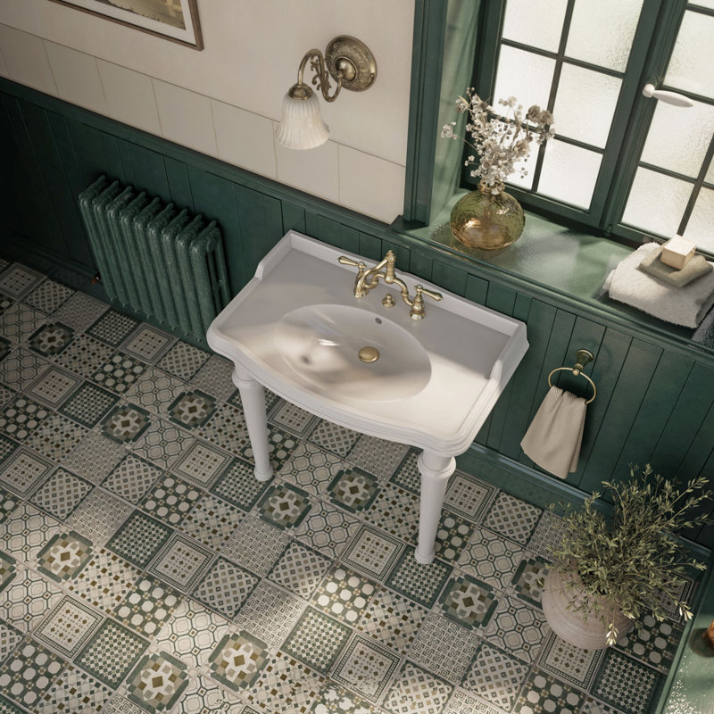 China Rectangular Console Bathroom Sink, Widespread Faucet