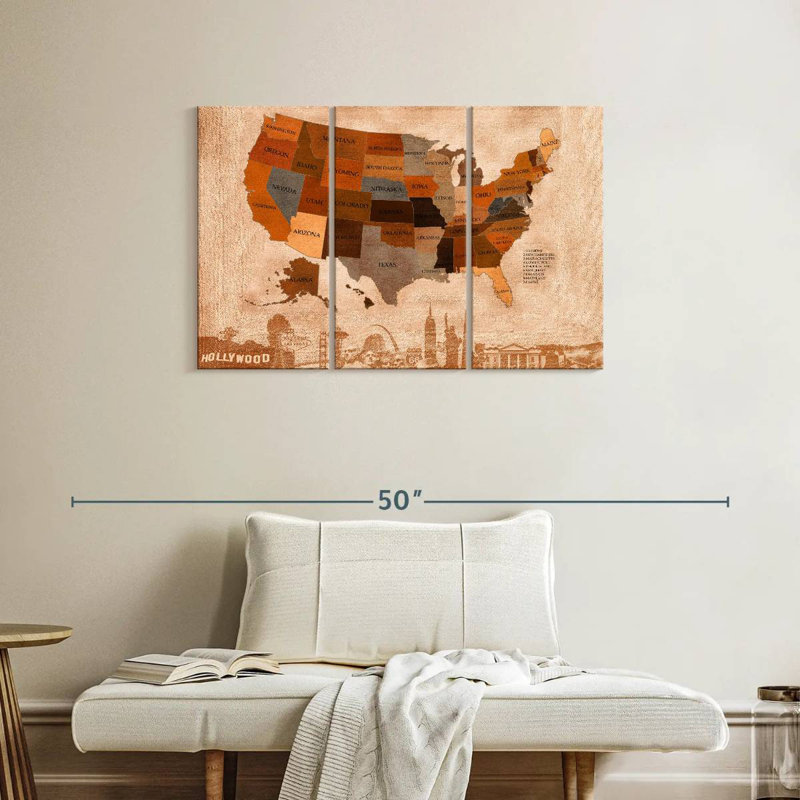 Carte d'automne des États-Unis à Aliaz, H 24 po x l 38 po