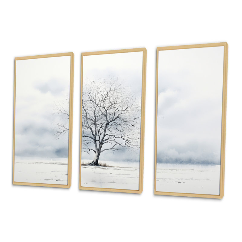 Winters Tree Minimalisme - ensemble d'art mural arbre, H 40 po x l 60 po x P 1 po, Cadre naturel flottant