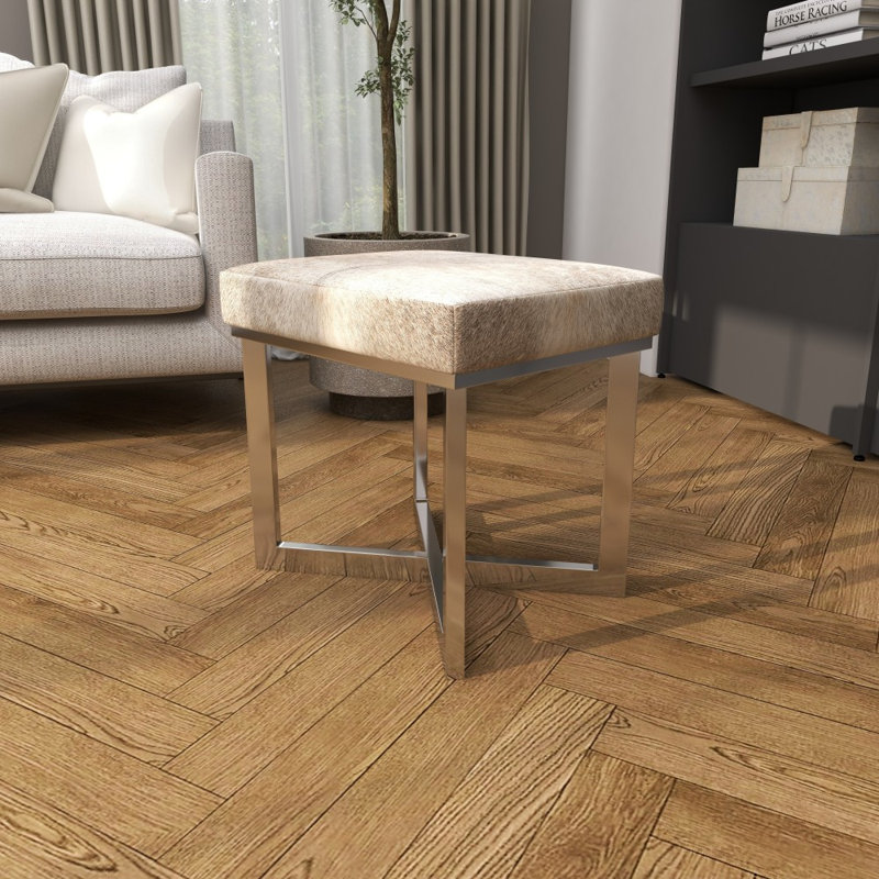 Tabouret d'appoint en cuir de vache avec base en acier inoxydable