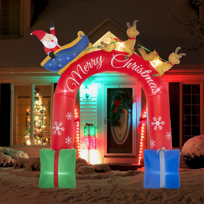 Décoration de Noël gonflable de 9 pi avec arche avec père Noël et traîneau