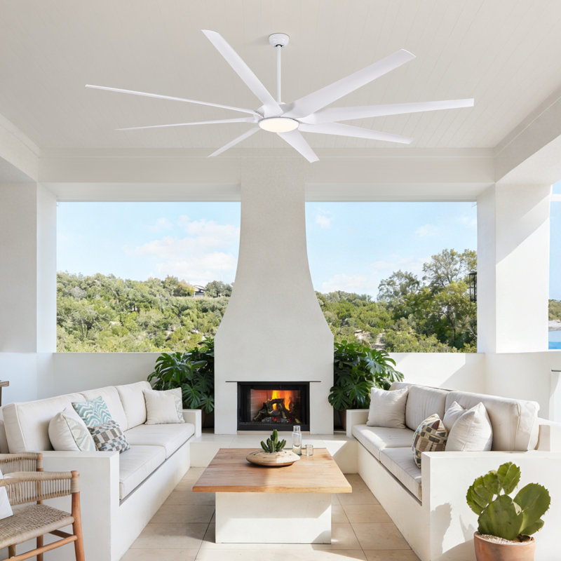 Ventilateur de plafond standard à 8 pales de 100 po avec télécommande et ensemble d'éclairage inclus, Blanc