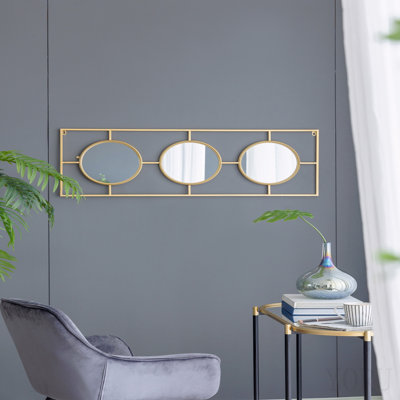 Miroir mural 3 pièces dans un cadre rectangulaire doré, décoration murale pour le salon de la chambre à coucher, 43 po x 16 po