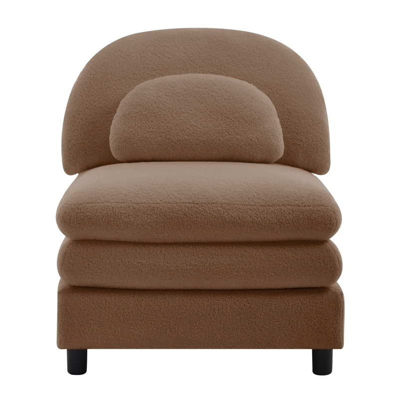 Canapé sans accoudoirs courbé en tissu avec oreiller Vamelia, Camel Teddy