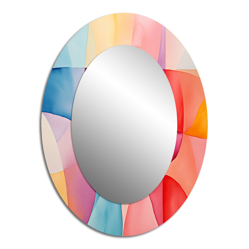 Midcentury pastel color collages IV - Abstract Oval Decorative Mirror On Metal, 40" H x 30" W