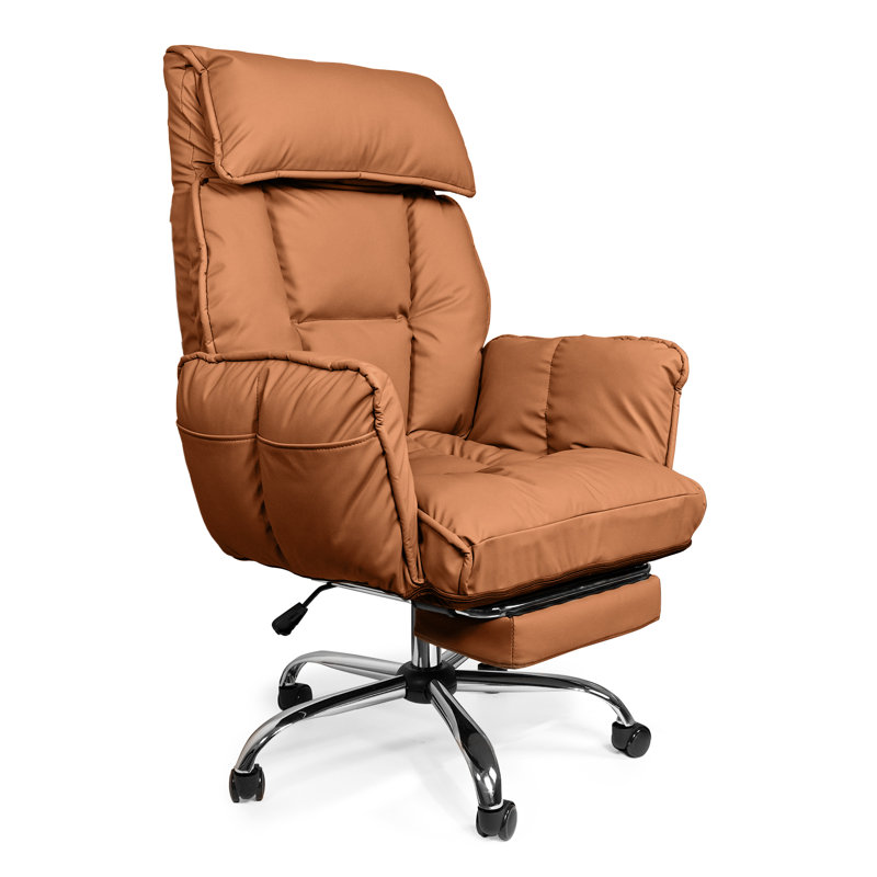 Chaise de bureau large en cuir avec repose-pieds - inclinable, accoudoirs réglables, supporte les jambes croisées, capacité de poids de 500 lb