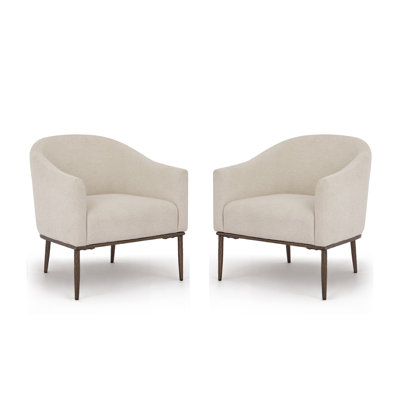 Rivet Modern Upholstered Accent Chair with Curved Barrel Silhouette & Hammered Metal Base