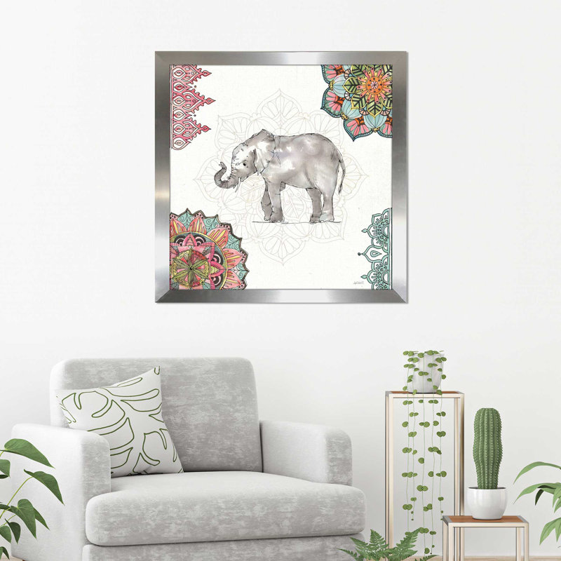 « mandala matin ii », reproduction d’art sur toile, H 21,5 po x l 21,5 po x P 0,75 po, Encadrement argenté