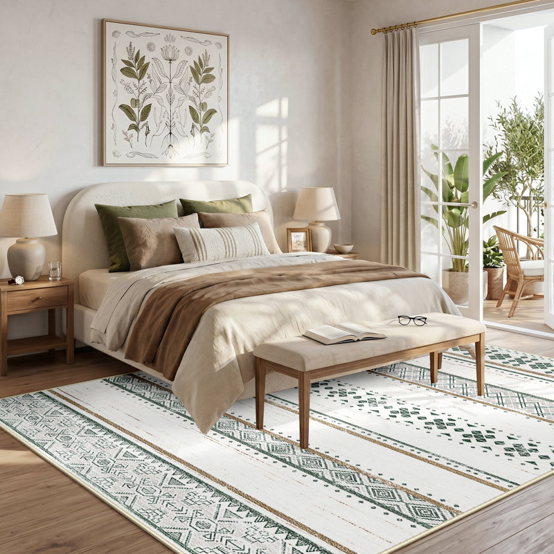 Tapis antidérapant à motif géométrique, tapis de polyester doux lavable à la machine pour la décoration intérieure, Green
