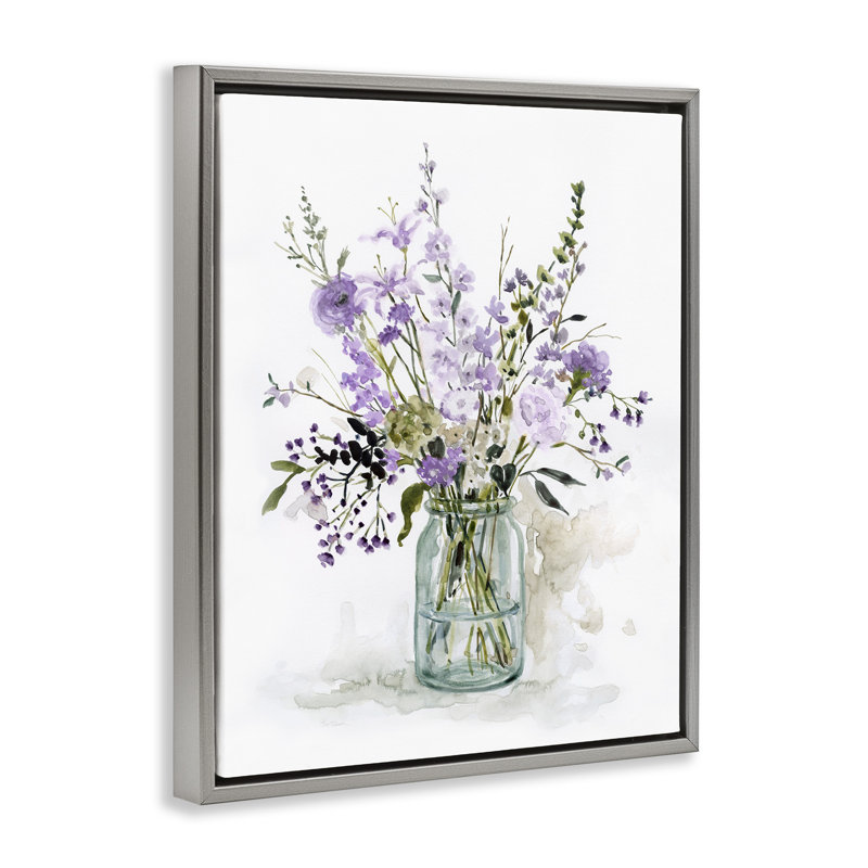 Botanique mauve traditionnel traditionnel, H 31 po x l 25 po, Cadre flottant gris lustré
