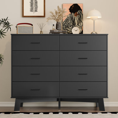 37" Tall 8-Drawer Dresser, Modern Chest of Drawers with X-Shape Base & Adjustable Center Leg, Metal Handles, Anti-Tip Design, Wide Closet Organizer and Storage, White