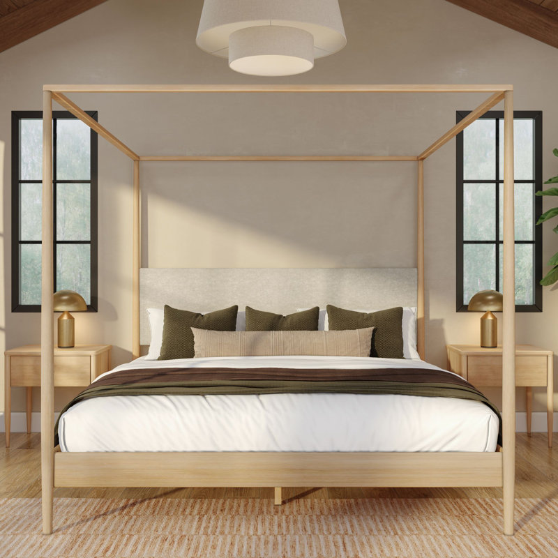 Harbor Canopy Bed with Upholstered Headboard, , King, Blonde