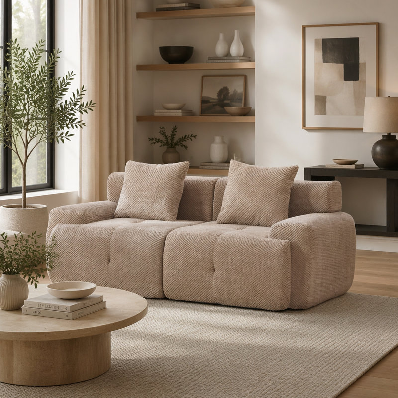 Causeuse modulaire capitonnée avec coussins, Polyester taupe
