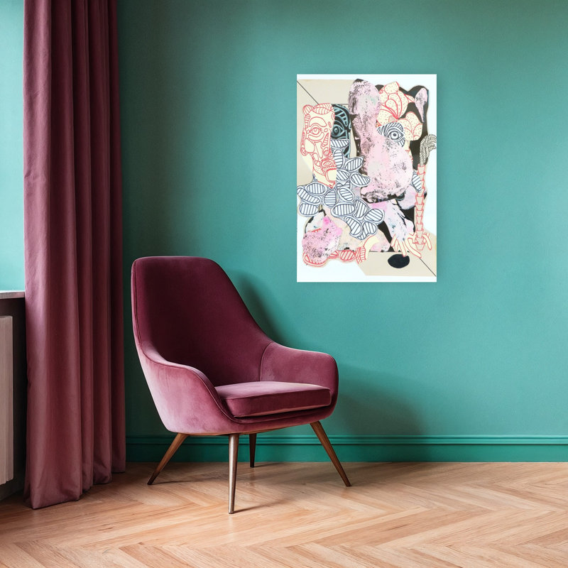 Portraits roses déconstruits - Affiche d'art mural abstrait contemporain, 36" H x 24" W