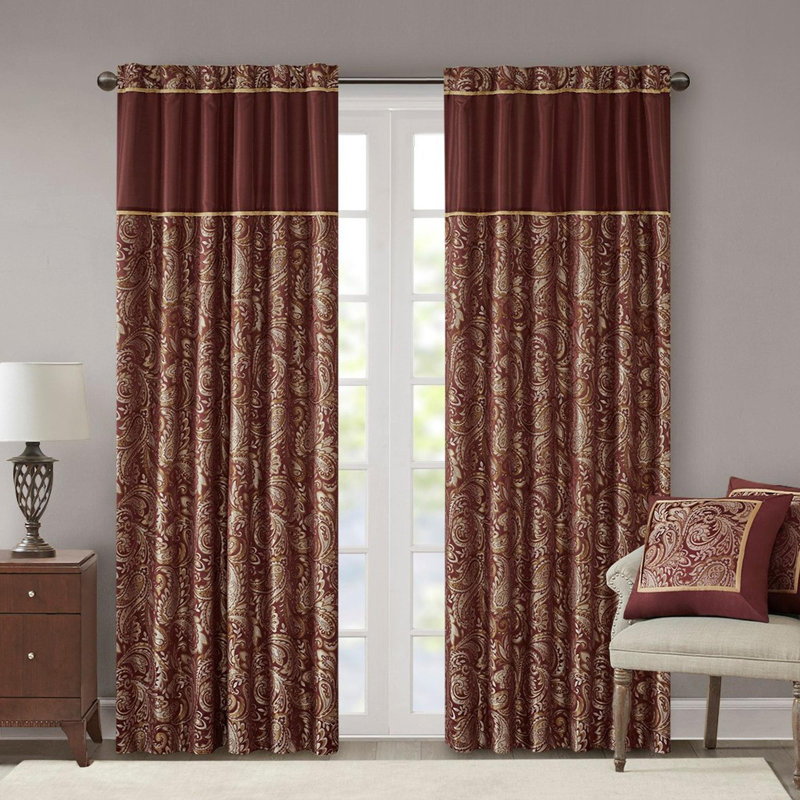 Jacquard Curtain Panel Pair(2 Pcs Window Panels), 50" W x 108" L, Burgundy