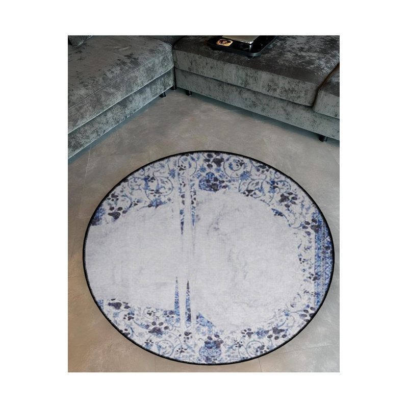 Tapis décoratif bleu à motif abstrait rond lavable à la machine