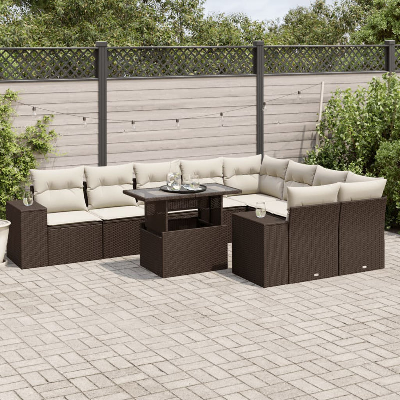 Ensemble de canapé de jardin Vidaxl, blanc crème, Brun