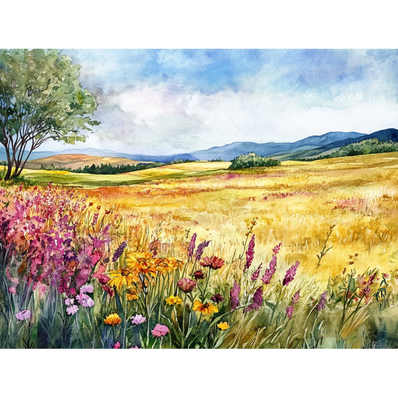 Art sur toile, "Golden Meadow Blooms", H 24 po x l 36 po