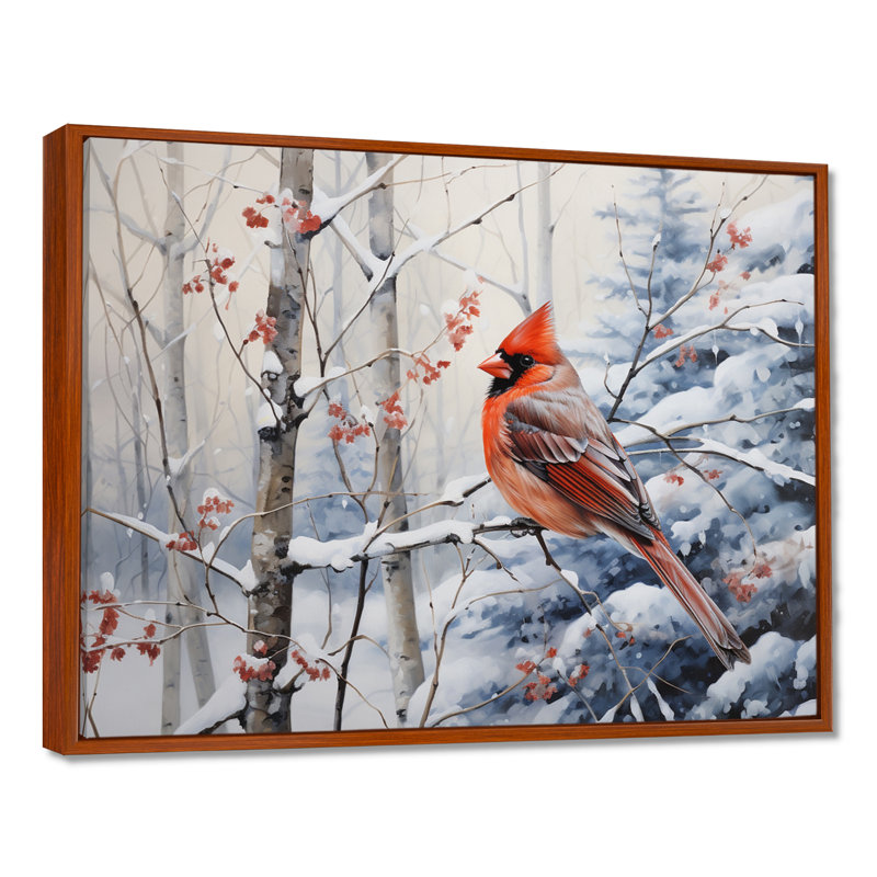 Canada, cardinal rouge, Winter Wonderland I, reproduction d'art sur toile, H 12 po x l 20 po x P 1 po, Cadre flottant brun