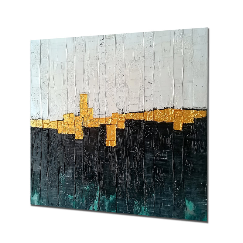 Gold And White Labyrinth Cubism Veil II - Abstract Metal Wall Decor, Abstract Cubism Metal Print, 16" H x 16" W x 0.84" D