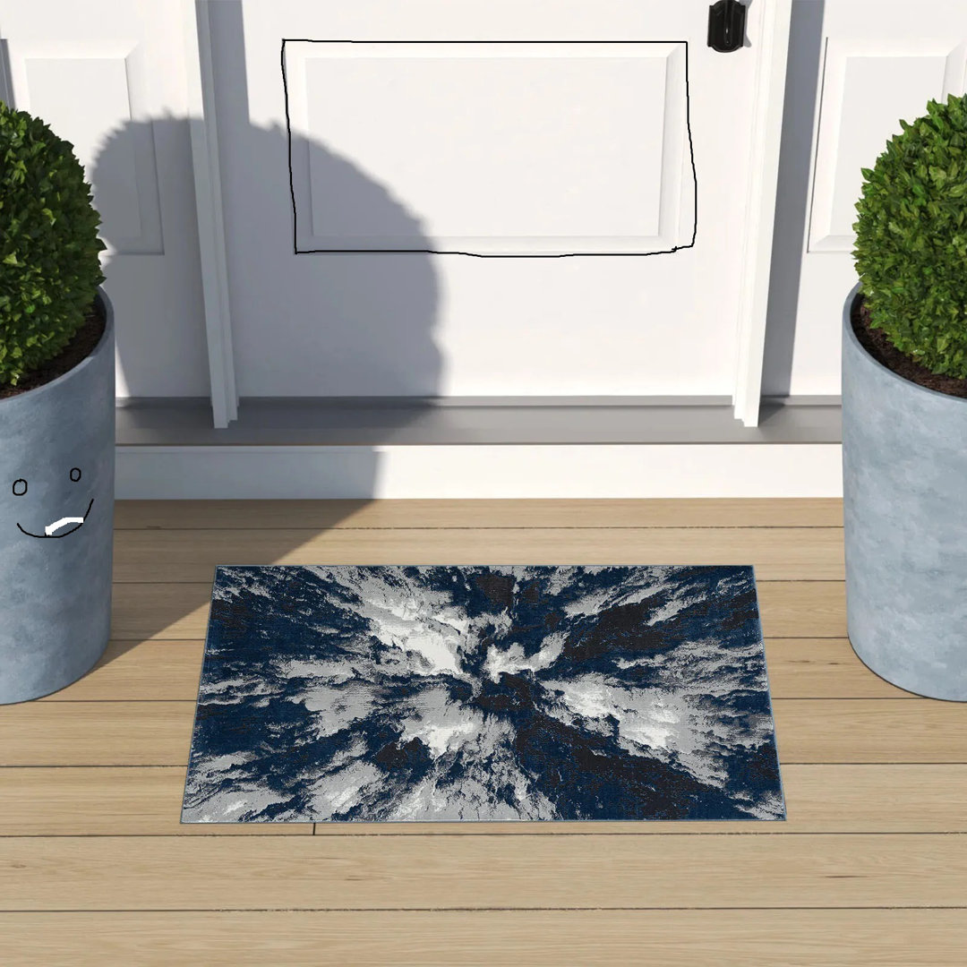 Abstract Machine Woven Flatweave Blue Area Rug