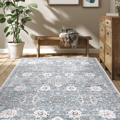 Tapis lavables à la machine à motif floral antidérapant pour salon Chambre à coucher Tapis orientaux Tapis pliables pour salle de jeux Bureau Cuisine
