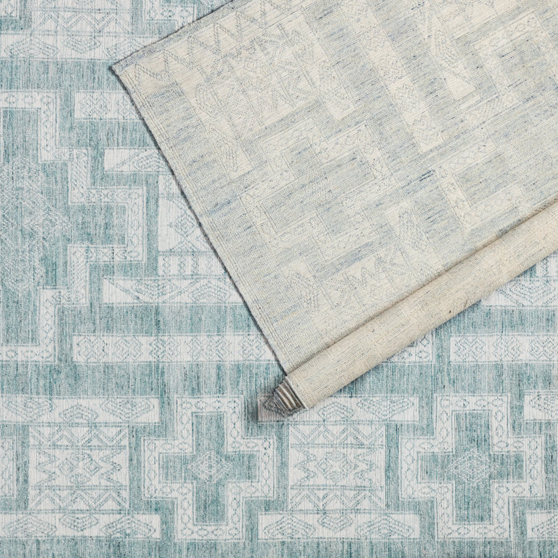 Cirus Hand Knotted Geometric Blue/ Ivory Area Rug (6''X9''), Rectangle 6' x 9', Blue/Ivory