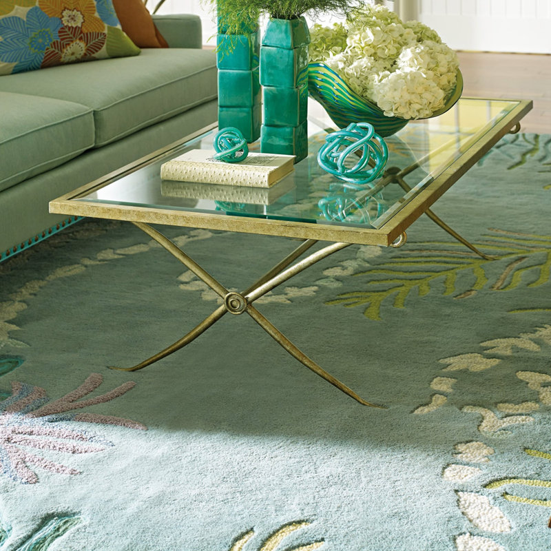 To Bay Go Floral Handmade Tufted Wool Area Rug in Blue/Green/Gray, Rectangle 8' x 10'  