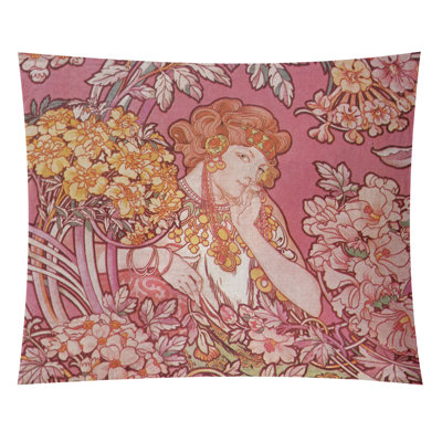 Femme entre des fleurs tapisserie Magdaleno