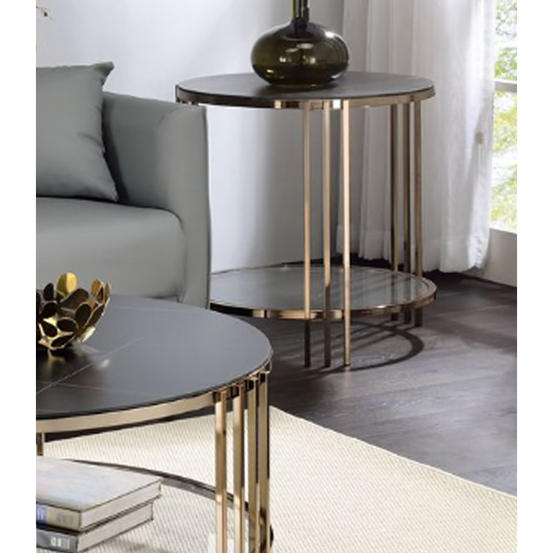 Sintered Stone Top & Champagne Finish End Table
