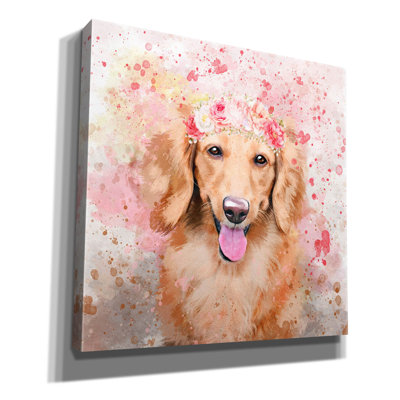 «Flower Crown Long Haired Dachshund» par Furbaby Affiliates, art mural sur toile