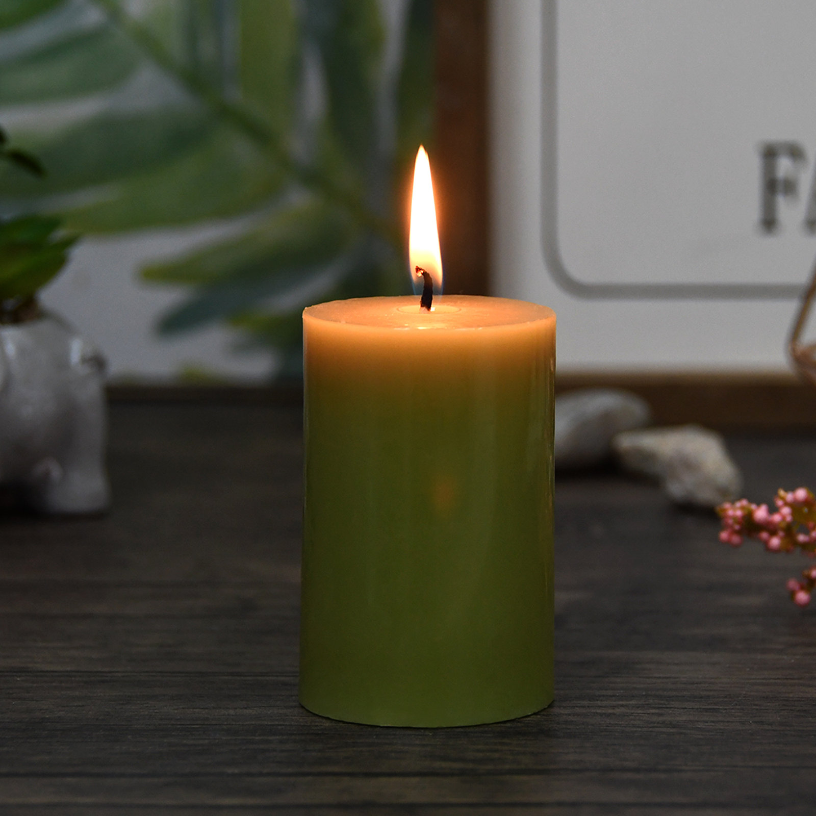 Oliva Unscented Pillar Candle, Sage Green, 1, 3" H x 2" W x 2" D