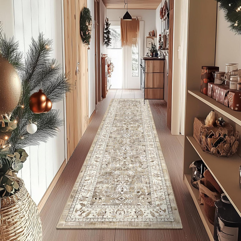 Tapis de couloir lavable, tapis de couloir rétro antidérapant avec envers en caoutchouc, tapis de cuisine Boho