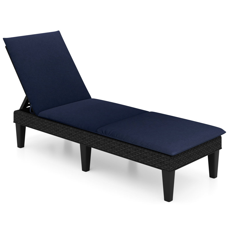 2PCS Patio Lounge Chair Recliner Chair w/ 3-Position Adjustable Backrest & Cushion Black & Blue, Blue, Black