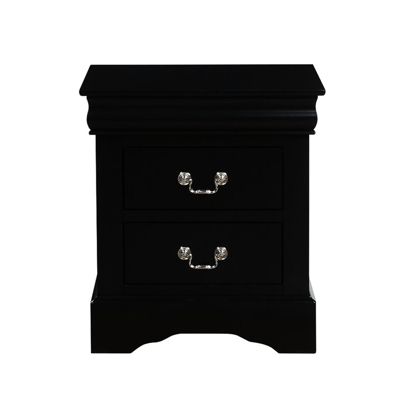 2 tables de chevet noires pour la chambre à coucher, avec glissières en métal au centre et poignées en nickel, 2 poignées brossées pour la chambre à coucher