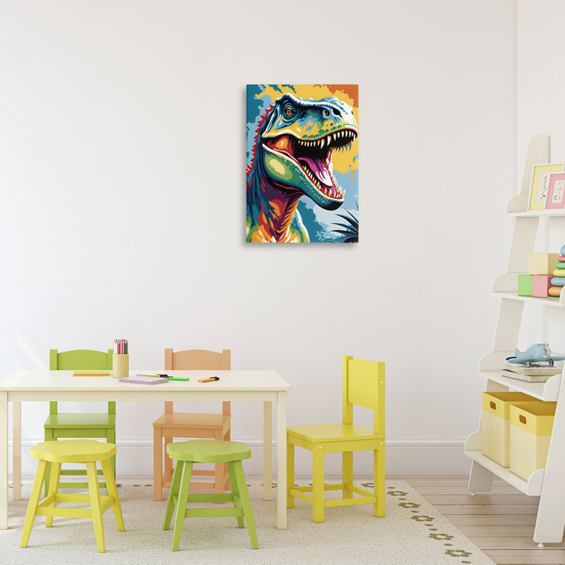 Colorful Roaring T-Rex Canvas, design by Creative Studio, 24" H x 16" W
