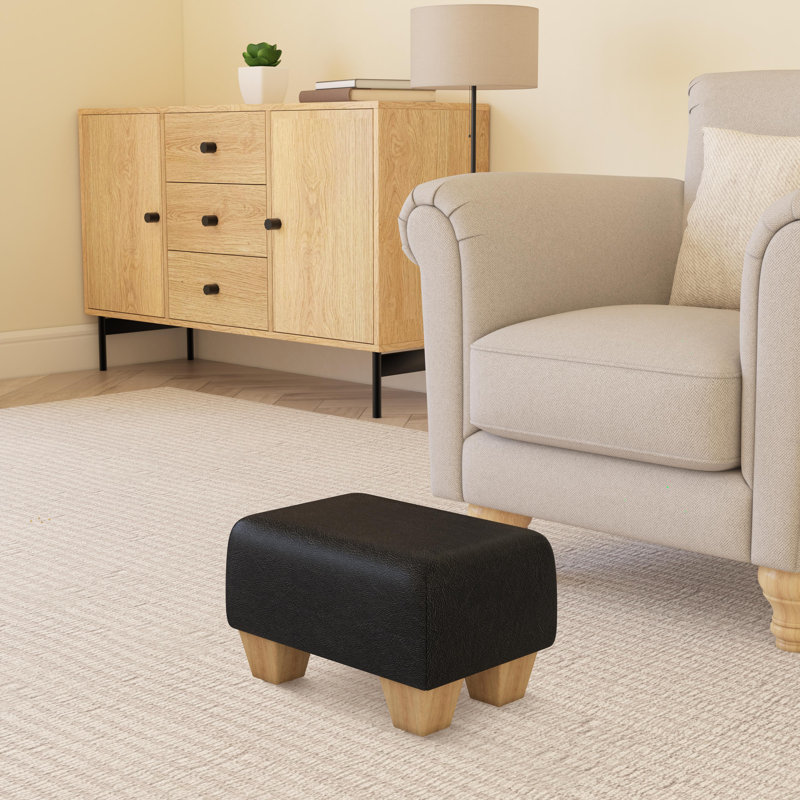 Beong Faux Leather - Mahogany Wood Chunky Legs, Black, Natural
