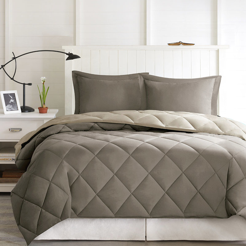 Édredon simple / simple en duvet synthétique TG, Édredon simple / simple TG + 2 taies décoratives, Brun / Sable