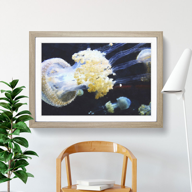 Jellyfish Vol.3 - Picture Frame Painting, 36cm H x 48cm W x 2cm D, Oak
