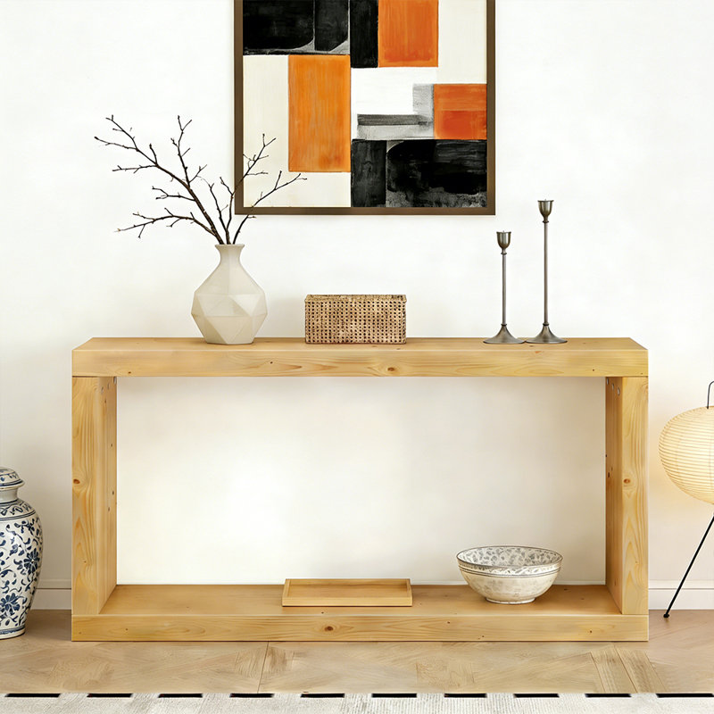 Console 59,6 "moderne minimaliste à structure carrée (naturel) - Rangement à 2 niveaux pour hall d'entrée / salon